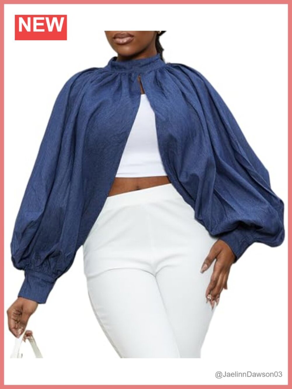 Women's Denim Crop Top Mock Neck Backless Puff Sleeve Open Front Bolero Shrug